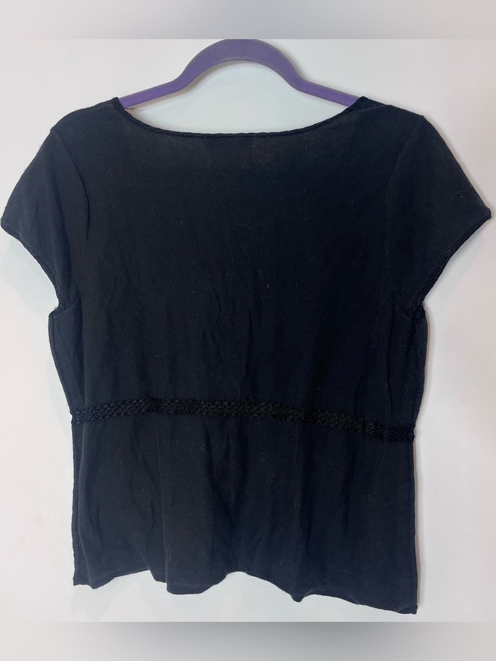 Sigrid Olsen Black Short Sleeve Blouse XL Cotton Cottagecore Goth Lagenlook - Picture 5 of 5